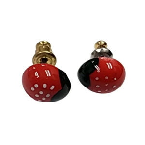 Vintage Red Black Enamel Ladybug Stud Earrings